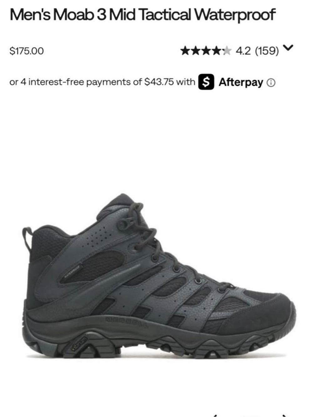 Merrell Men's Moab 3 Mid Tactical Waterproof Boots - Black